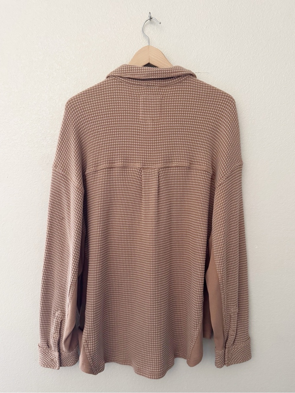 Aerie Lumber Jane Waffle Shirt Shacket XL Oversized Neutral Tan Thermal Minimal - Picture 7 of 13